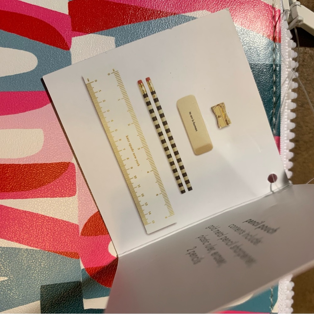 Kate Spade ♠️ Layered Logo Pencil Pouch NWT 2 Pencils, Sharpener, Eraser, Ruler - Picture 8 of 12